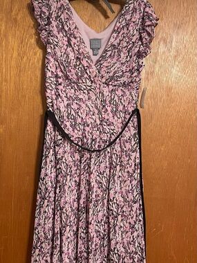 Rabbit Rabbit Rabbit Pink and Black Patterned Midi Dress - Petite Medium